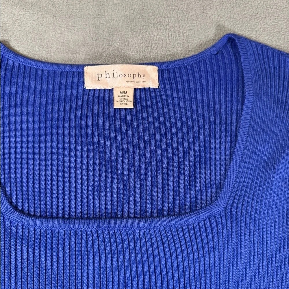 Philosophy Ribbed Royal Blue Sweater Shirt with Puffy Sleeves - Picture 11 of 12